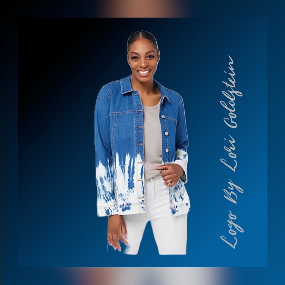 LOGO by Lori Goldstein Hand Tie-Dye
Denim Shirt Jacket Medium Blue Size 16 NWT